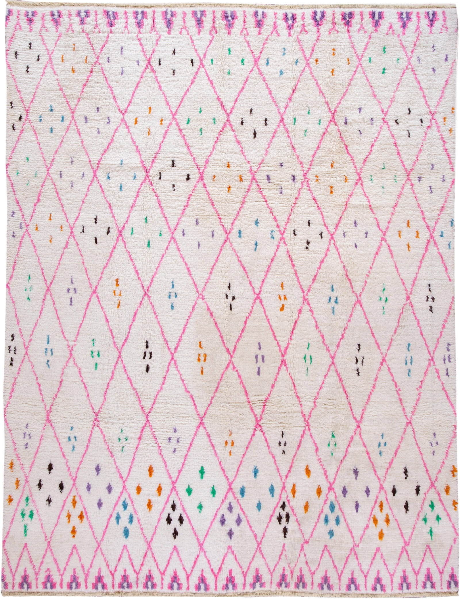 Contemporary Hand-Knotted Wool Rug 10'4 x 13'5 Ivory Moroccan Style: Contemporary Hand-Knotted Wool Rug 10'4 x 13'5 Ivory Moroccan Style Elevate your space with this stunning 21st Century Modern Moroccan-Style Wool Rug. Hand-knotted from high-quality wool, it features 