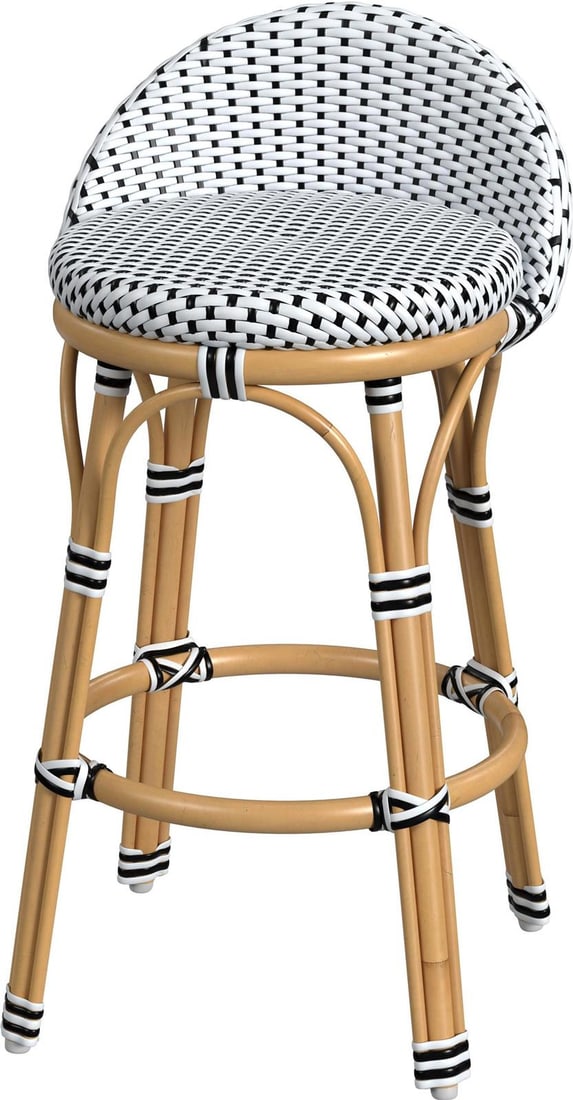 Butler Tobias Round Stool Outdoor White Aluminum Rattan (1 of 7)