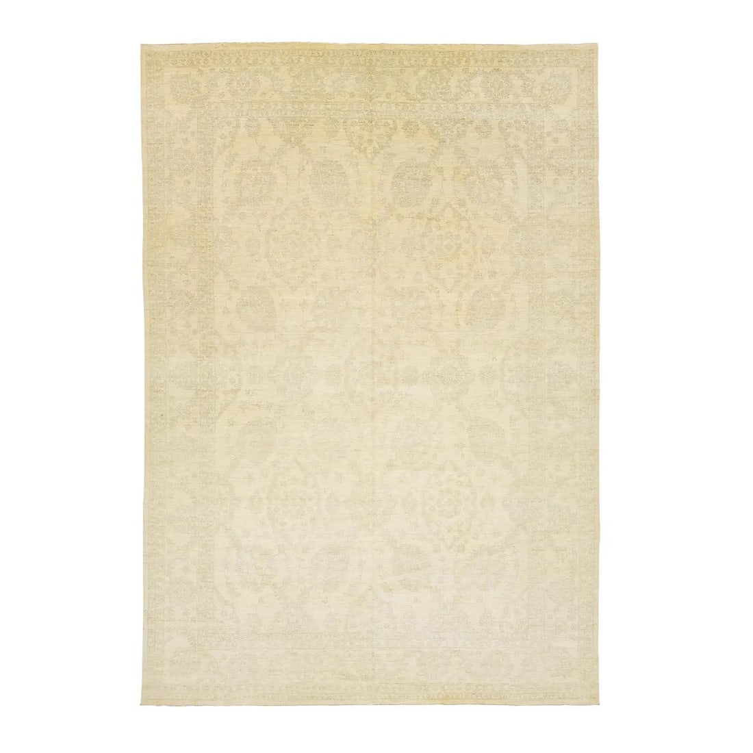 Elegant Modern Indian Peshawar Oversized Wool Rug 12'4 x 18' Beige Floral Design: Elegant Modern Indian Peshawar Oversized Wool Rug 12'4 x 18' Beige Floral Design Enhance your living space with this exquisite Modern Indian Peshawar oversized wool rug, meticulously handknotted and s