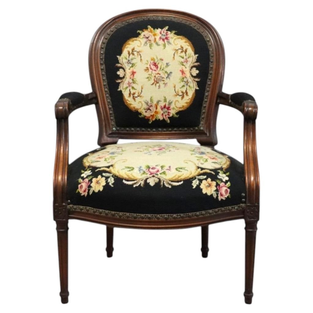Carved Mahogany Fauteuil Armchair in Louis XV Taste with Needlepoint c1920 (1 of 11)