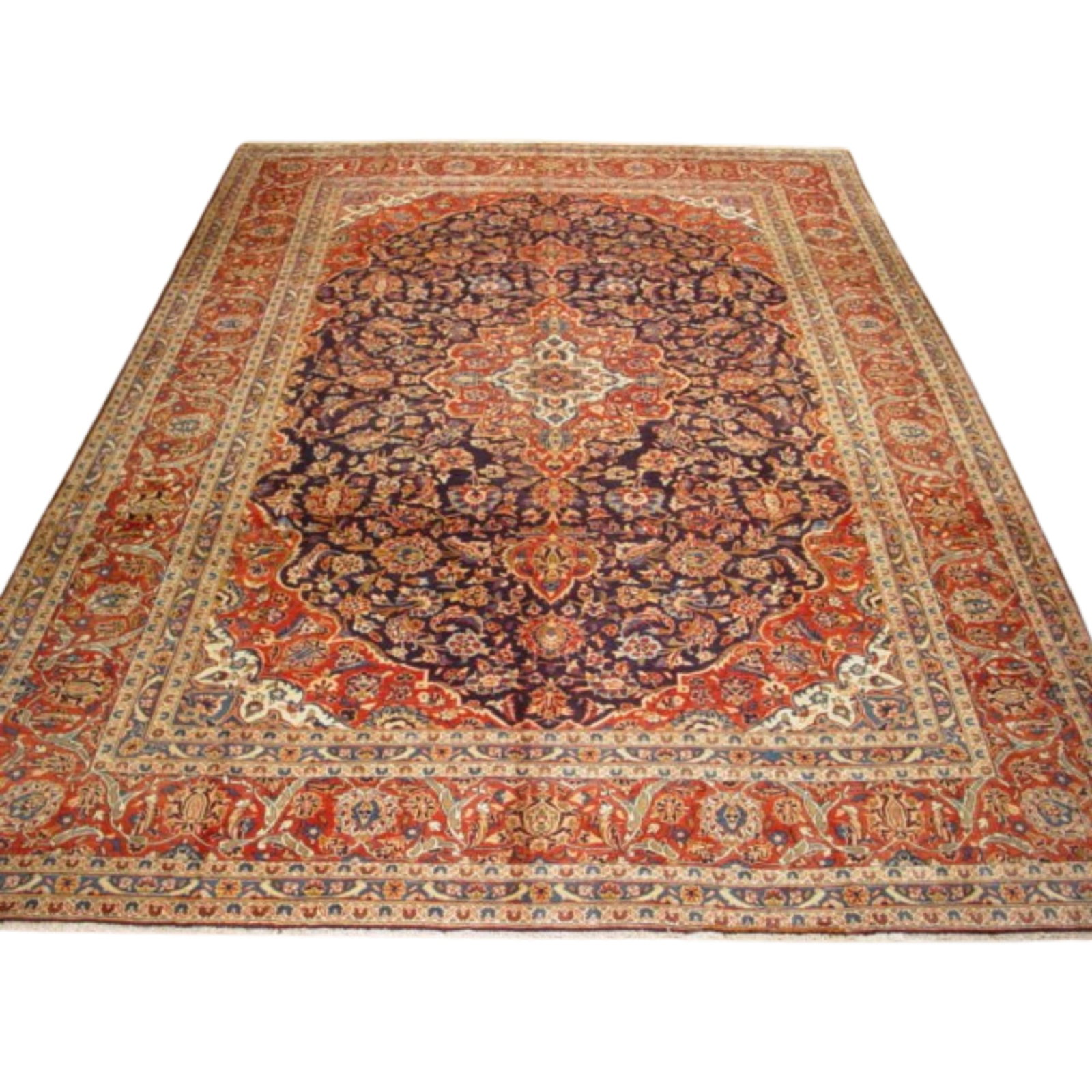 9.4 x 12.8 Hand-Knotted Persian Kashan Wool Rug Authentic Floral Design: 9.4 x 12.8 Hand-Knotted Persian Kashan Wool Rug Authentic Floral Design Free continental US Shipping This hand-knotted Persian Kashan rug is crafted from premium natural wool and features an intricate