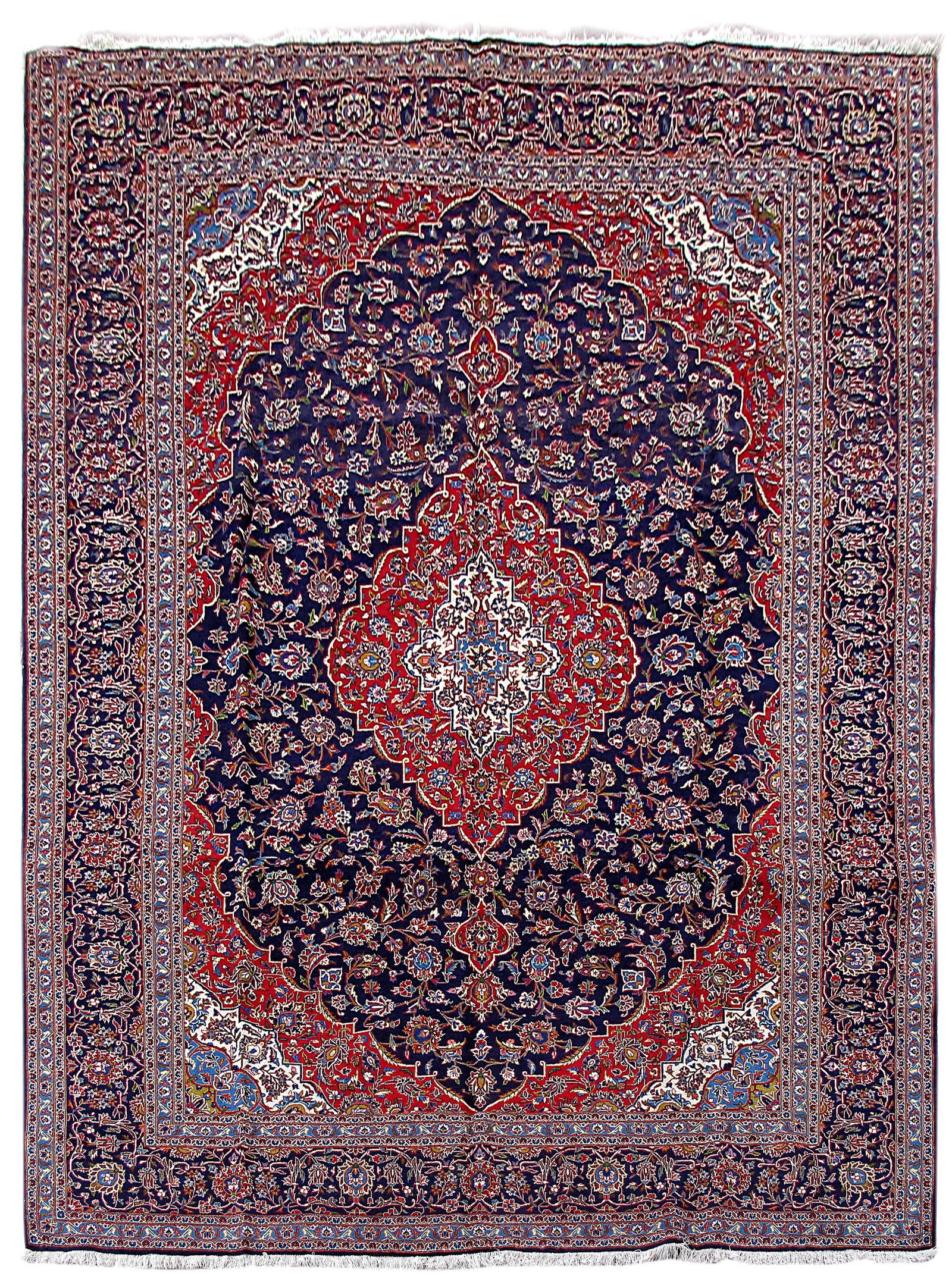 10'2" x 14'1" Navy Blue Persian Kashan Area Rug Handcrafted Wool: 10'2" x 14'1" Navy Blue Persian Kashan Area Rug Handcrafted Wool Free continental US Shipping Elevate your living space with the exquisite 10' 2" x 14' 1" Navy Blue Persian Kashan Rug. Handcrafted by 