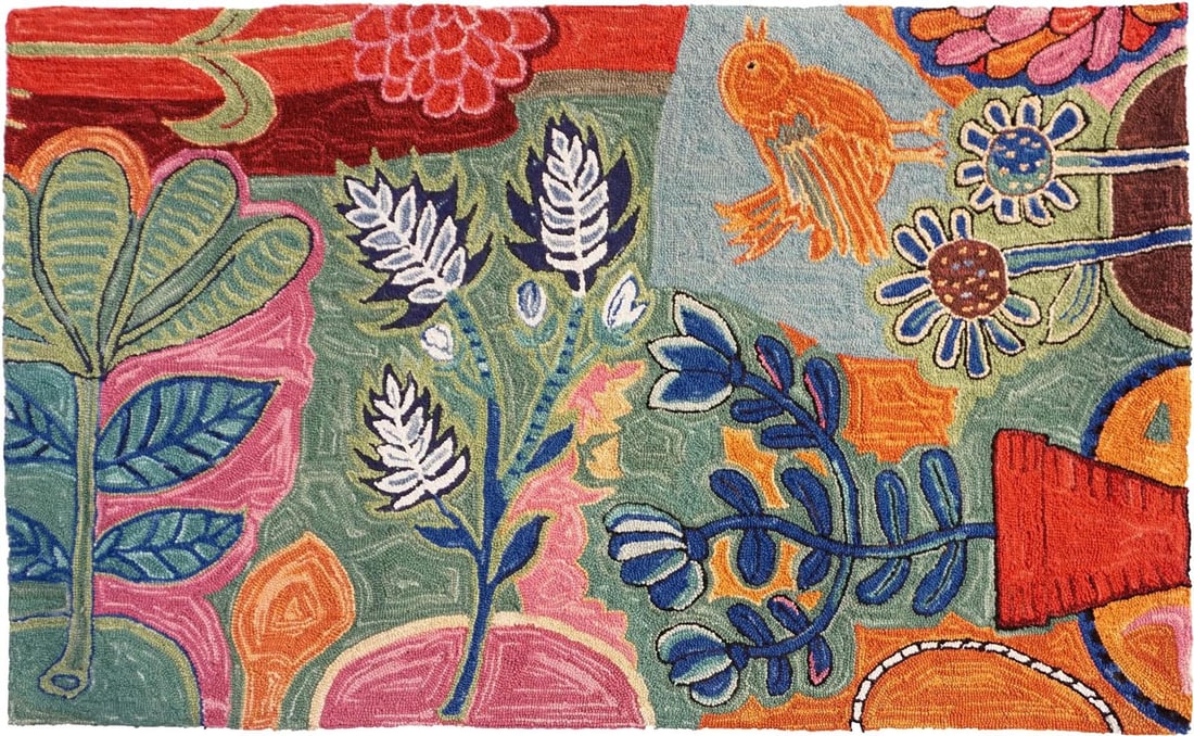 Vibrant Bloomer Abstract Rug 2x8 Hand-Hooked Wool Cotton (1 of 1)