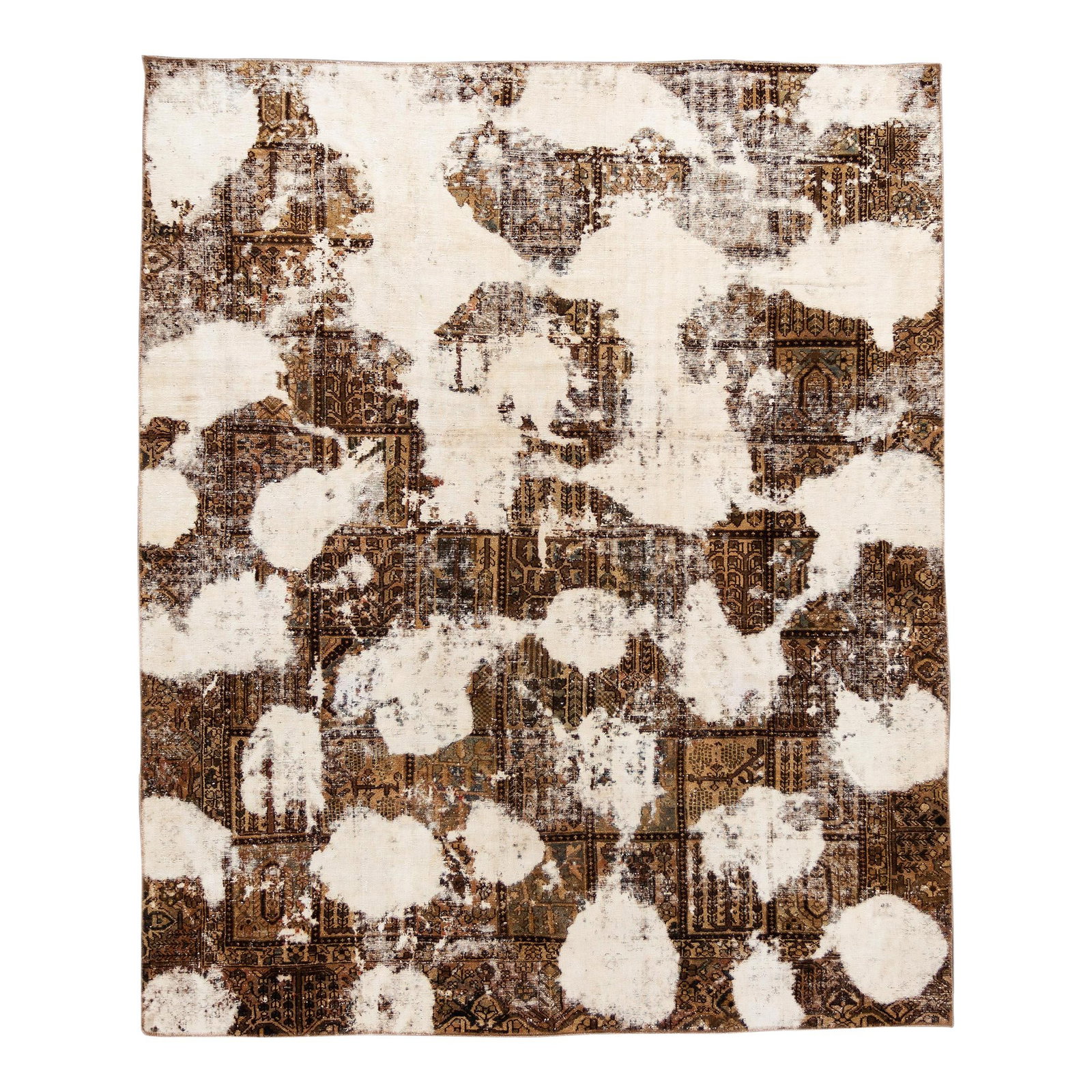 Vintage Turkish Handmade Wool Rug 8'10 x 10'8 Art Deco Design: Vintage Turkish Handmade Wool Rug 8'10 x 10'8 Art Deco Design Discover the charm of this vintage distressed Turkish hand-knotted wool rug, featuring a rich brown field adorned with elegant beige accen