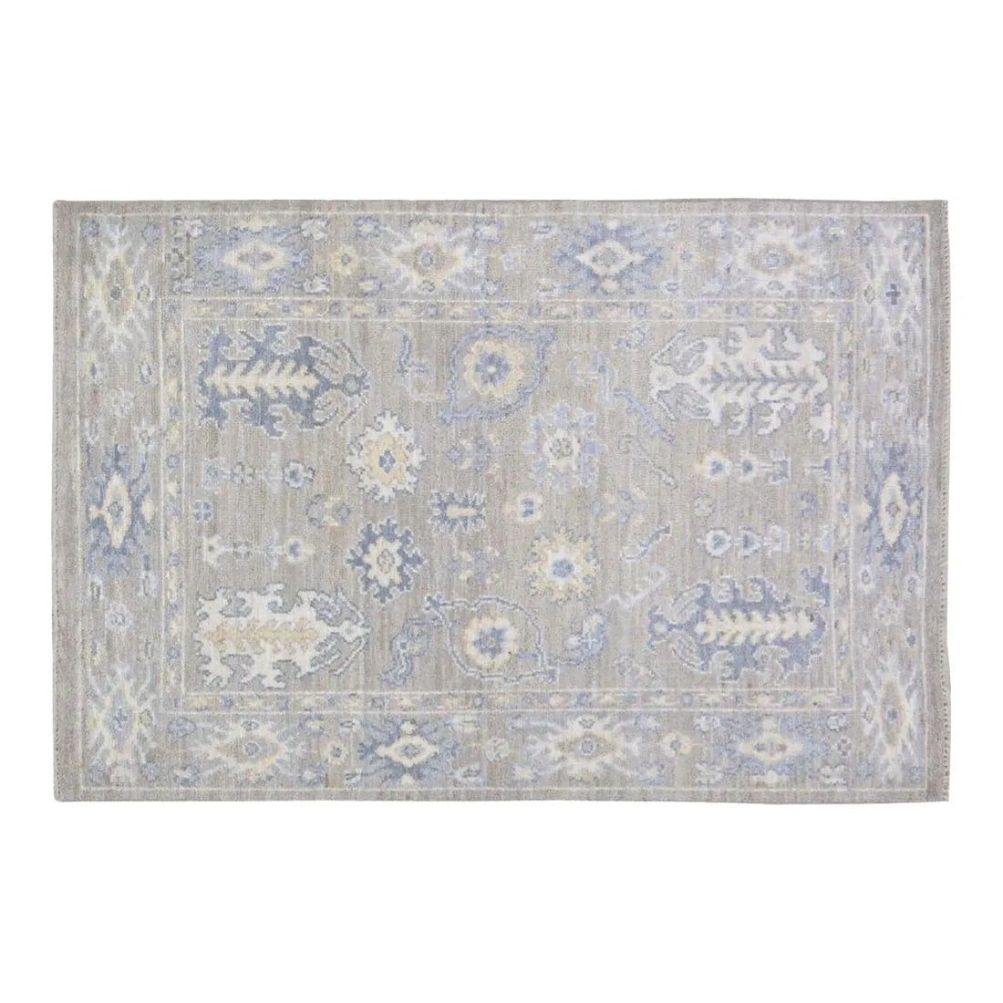 Handmade Wool Oushak Area Rug in Stone Gray 4'x6': Handmade Wool Oushak Area Rug in Stone Gray 4'x6' This Turkish Oushak rug is hand-knotted from wool using traditional techniques, offering a harmonious blend of classic craftsmanship and modern design