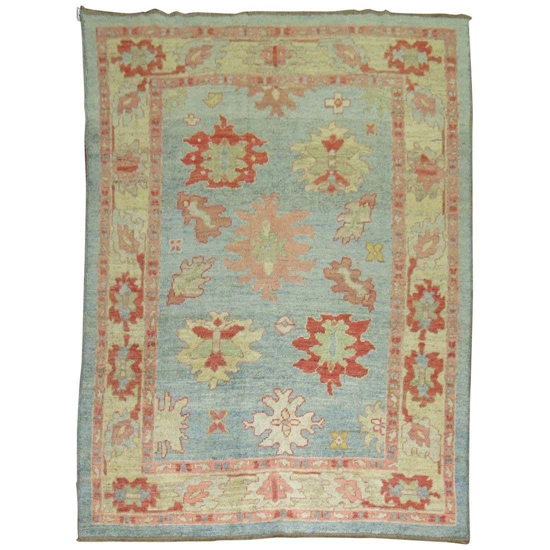 Bohemian Blue Pink Vintage Inspired Oushak Rug 6'11" x 9'2" Hand-Woven Wool 2015: Bohemian Blue Pink Vintage Inspired Oushak Rug 6'11" x 9'2" Hand-Woven Wool 2015 This stunning Blue Pink Vintage Inspired Oushak Rug features a bohemian style that brings warmth and character to any s