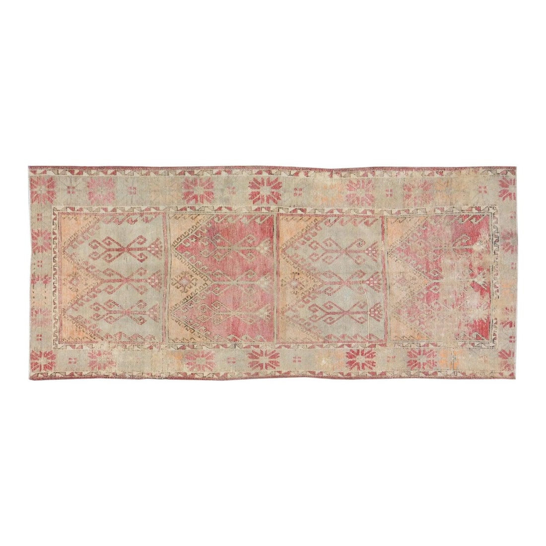 Anatolian Oushak Wool Rug Hand Knotted Vintage Turkish 4'8" x 11'5": Anatolian Oushak Wool Rug Hand Knotted Vintage Turkish 4'8" x 11'5" This vintage Anatolian Oushak rug from the 1960s features a hand-knotted construction with natural colors and a soft texture. Crafte