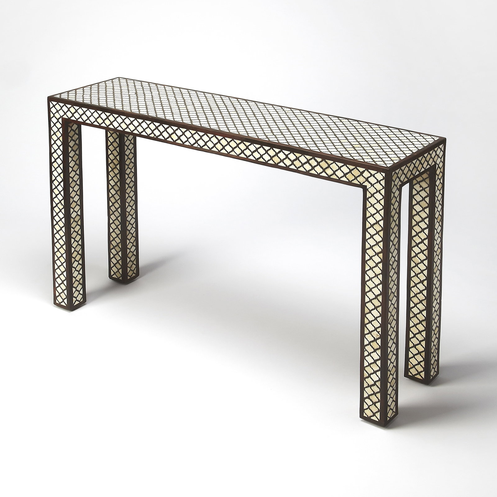 Modern Butler Console Table Multi-Color Bone Sheesham Wood (1 of 2)