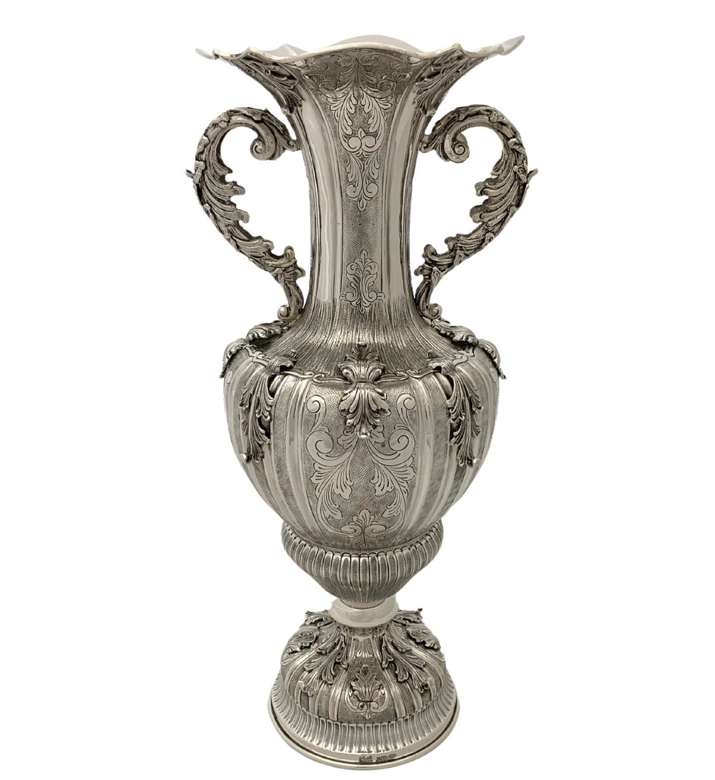 Handmade 925 Sterling Silver Swirl Chased Leaf Flower Vase (1 of 3)