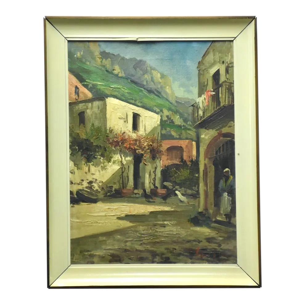 Signed Old City View Oil on Canvas Art 14.5x18.5 Tan (1 of 4)
