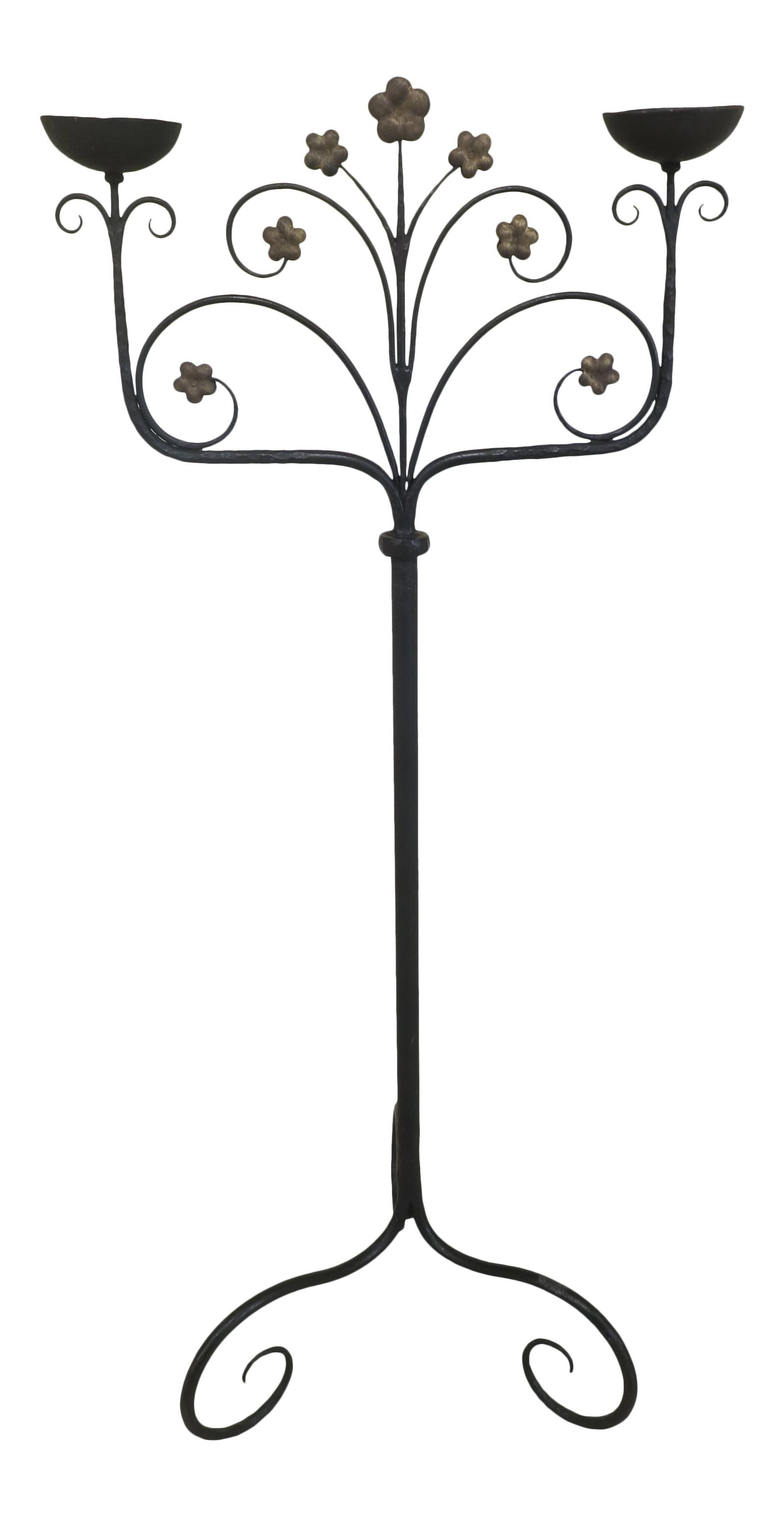 Elegant 53 Inch Hand Crafted Wrought Iron Candlestick with Brass Highlights (1 of 10)