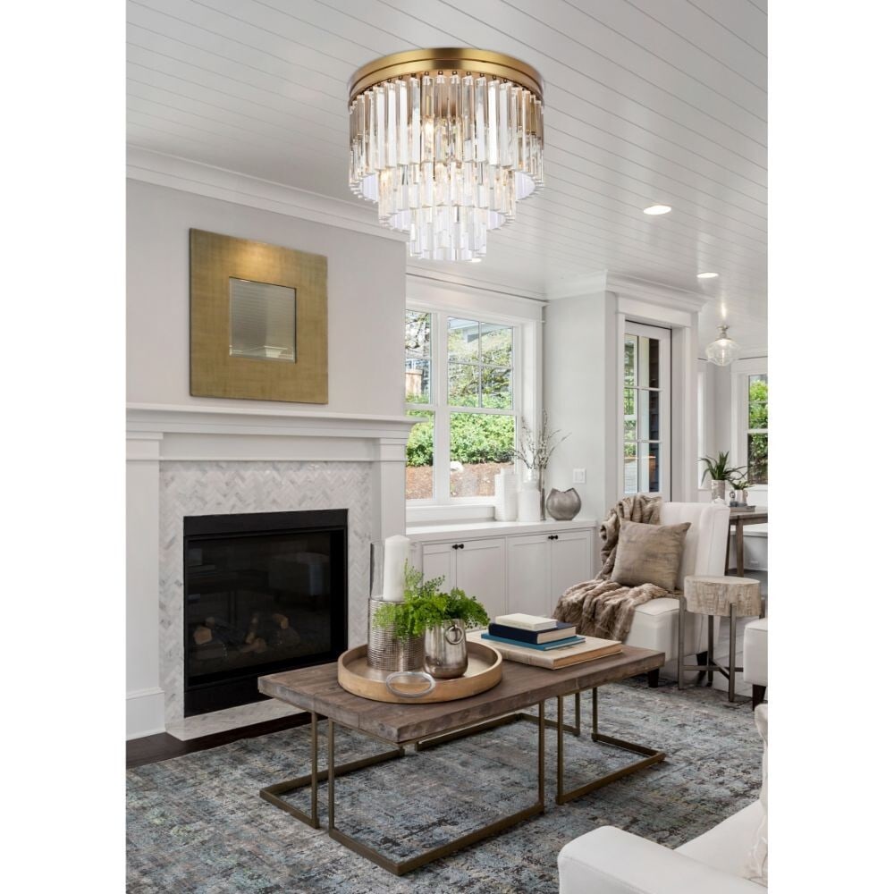 Sydney 9 Light Crystal Flush Mount Chandelier Satin Gold 20 Inch (1 of 8)