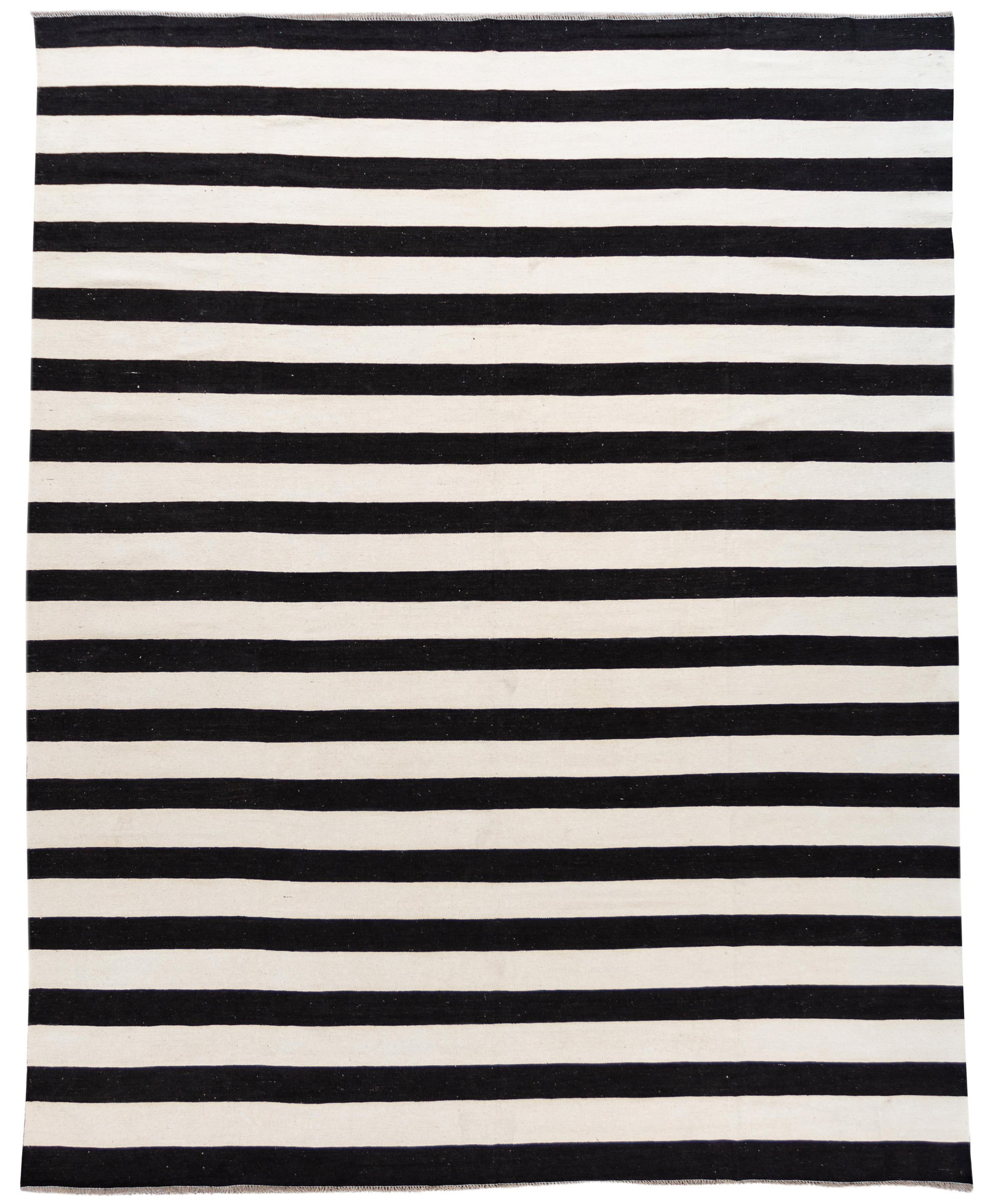 Oversized Black and White Striped Wool Kilim Rug: Oversized Black and White Striped Wool Kilim Rug Discover the elegance of this striking 21st-century contemporary Kilim rug, expertly handwoven from high-quality wool. Featuring a bold all-over black 