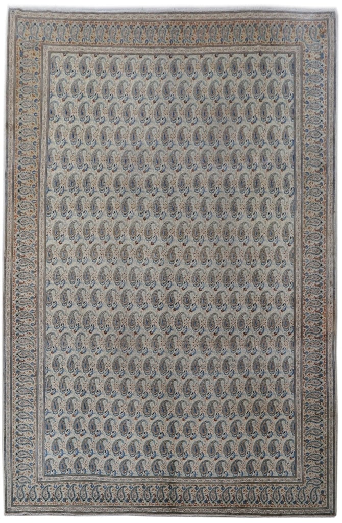 10.8 x 16.3 Grey Hand-knotted Persian Kashan Rug with Paisley Design (1 of 5)