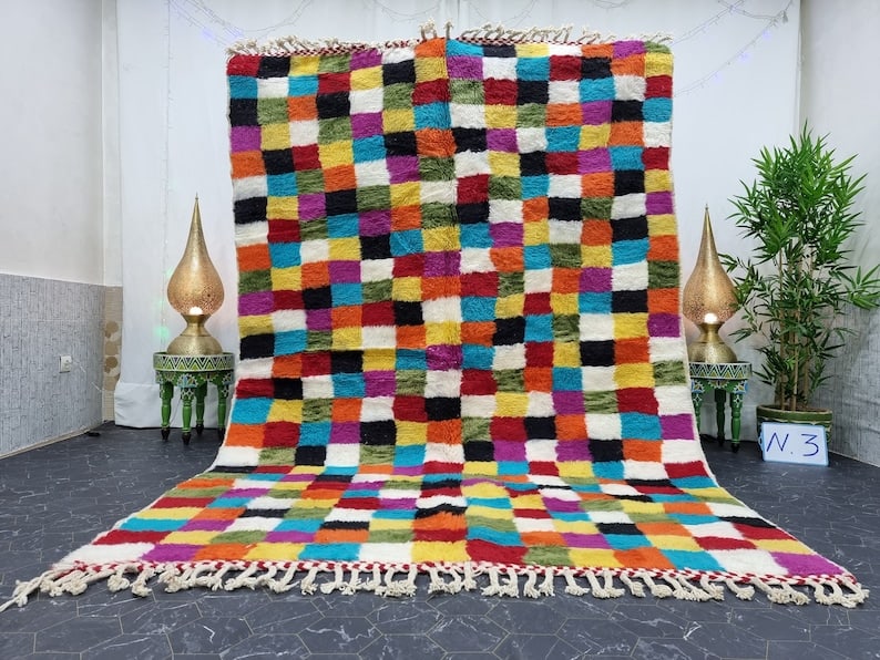 Authentic Handmade Moroccan Berber Wool Rug 8 x 5 Feet: Authentic Handmade Moroccan Berber Wool Rug 8 x 5 Feet Enhance your living space with this authentic Soft Colorful Handmade Moroccan Berber Wool Area Rug. Expertly handwoven in the Atlas Mountains by 