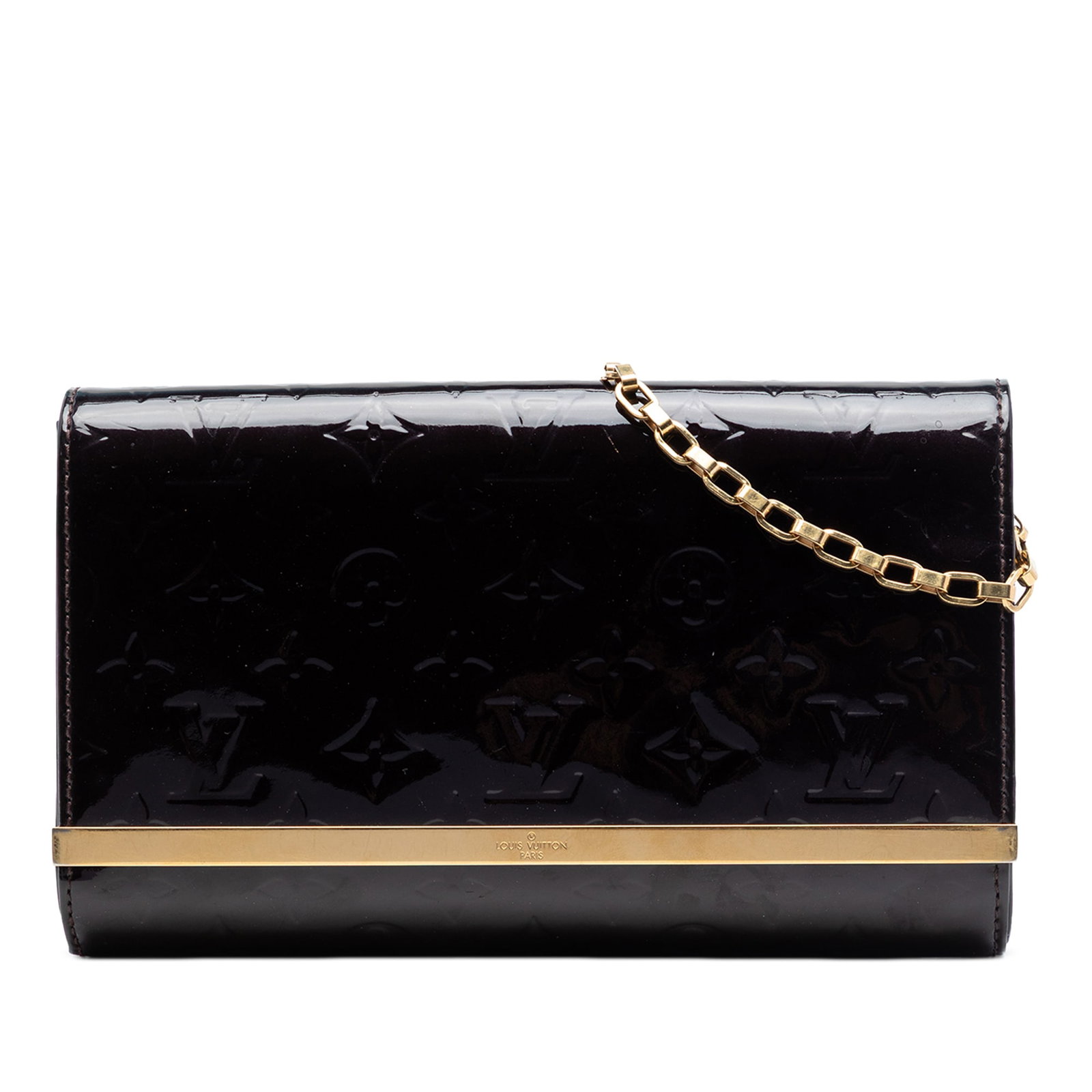 Louis Vuitton Monogram Vernis Ana Purple Leather Flap Bag: Louis Vuitton Monogram Vernis Ana Purple Leather Flap Bag Louis Vuitton Monogram Vernis Ana shoulder bag crafted in purple vernis leather. It features a chain link strap, a front flap with magnetic sn
