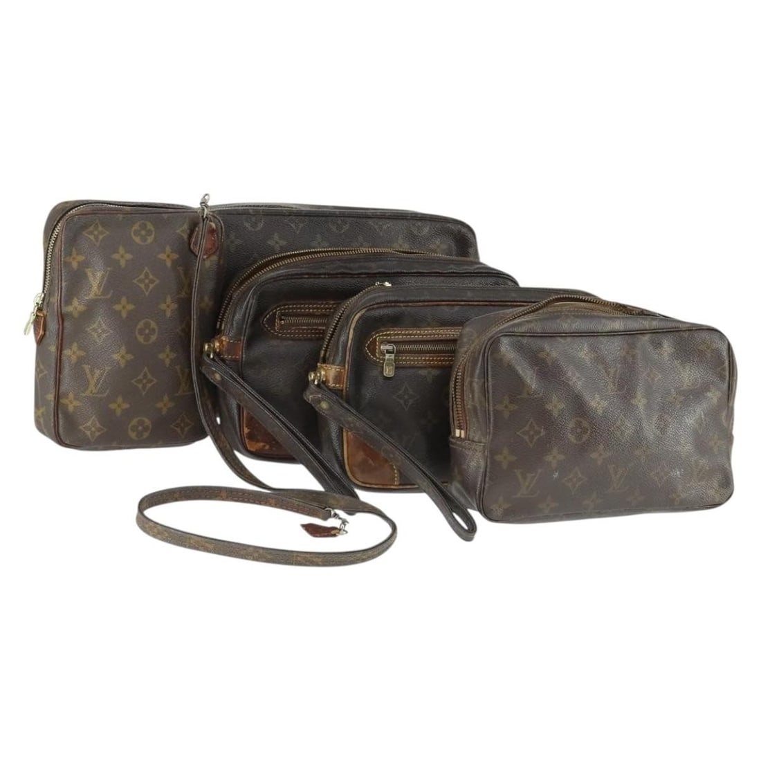 Set of 5 Louis Vuitton Monogram Canvas Clutch Bags: Set of 5 Louis Vuitton Monogram Canvas Clutch Bags This is a set of five Louis Vuitton Monogram clutch bags crafted from monogram canvas with monogram color exterior. Made in France, the set shows hea