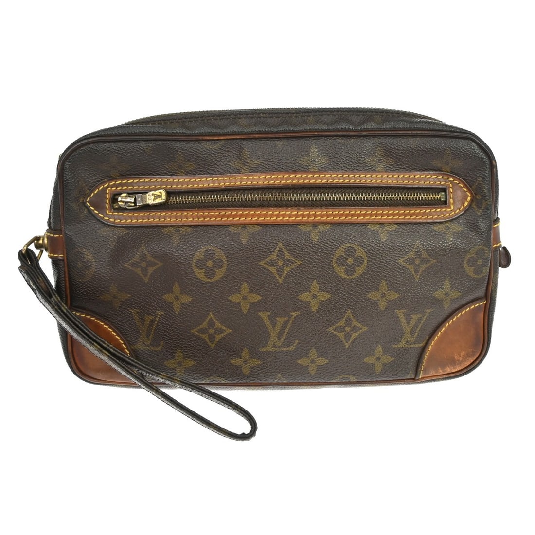 Louis Vuitton Marly Dragonne GM Monogram Clutch M51825: Louis Vuitton Marly Dragonne GM Monogram Clutch M51825 Vintage Louis Vuitton Marly Dragonne GM clutch bag in brown Monogram canvas with leather trim. This unisex clutch is made in France and features 