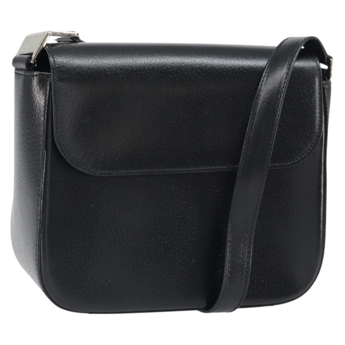 Black Leather Gucci Shoulder Bag with Silver Accents Italy: Black Leather Gucci Shoulder Bag with Silver Accents Italy This is an authentic GUCCI shoulder bag crafted from black leather with silver-tone accents. The bag features a compact design, suitable for 