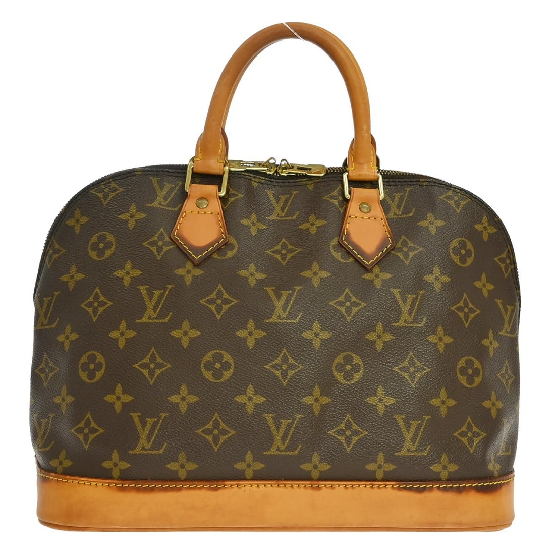 Louis Vuitton Alma Monogram Canvas Handbag M51130 VI0917: Louis Vuitton Alma Monogram Canvas Handbag M51130 VI0917 Vintage Louis Vuitton Alma handbag in Monogram canvas with leather trim and double handles. This medium handbag features a zip closure, brown e