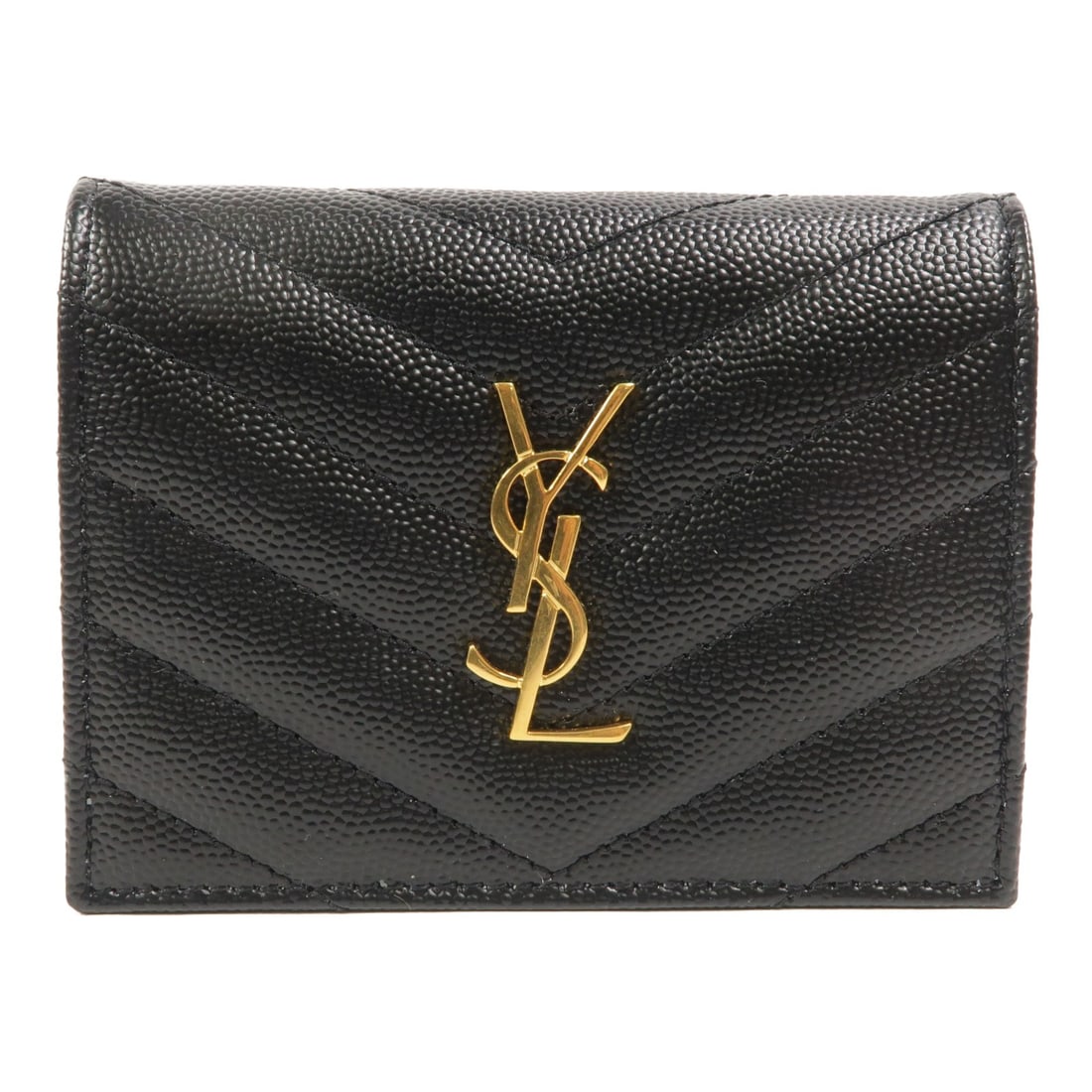 Saint Laurent Cassandre black calfskin bifold card case wallet: Saint Laurent Cassandre black calfskin bifold card case wallet Saint Laurent bi-fold wallet in black calfskin with a Cassandre matelasse flap design. Made in Italy, this women's wallet is presented in