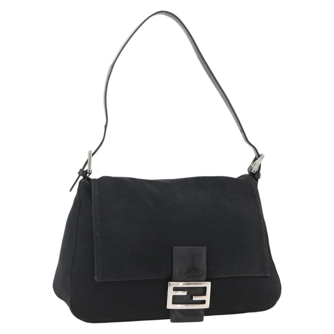 Fendi Mamma Baguette Nylon Shoulder Bag in Black Silver: Fendi Mamma Baguette Nylon Shoulder Bag in Black Silver Fendi Mamma Baguette shoulder bag in black nylon with silver-tone accents, made in Italy. This women's shoulder bag includes only the item shown
