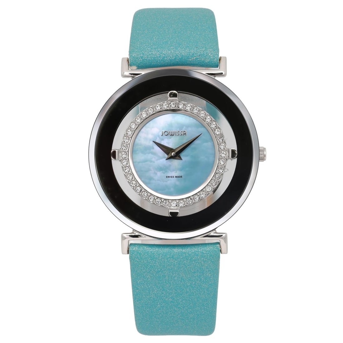 JOWISSA J6201L womens quartz watch with blue strap MOP dial: JOWISSA J6201L womens quartz watch with blue strap MOP dial Jowissa Magic Strass ladies quartz wristwatch with a mother-of-pearl dial and blue faux leather strap. This analog watch features a round st
