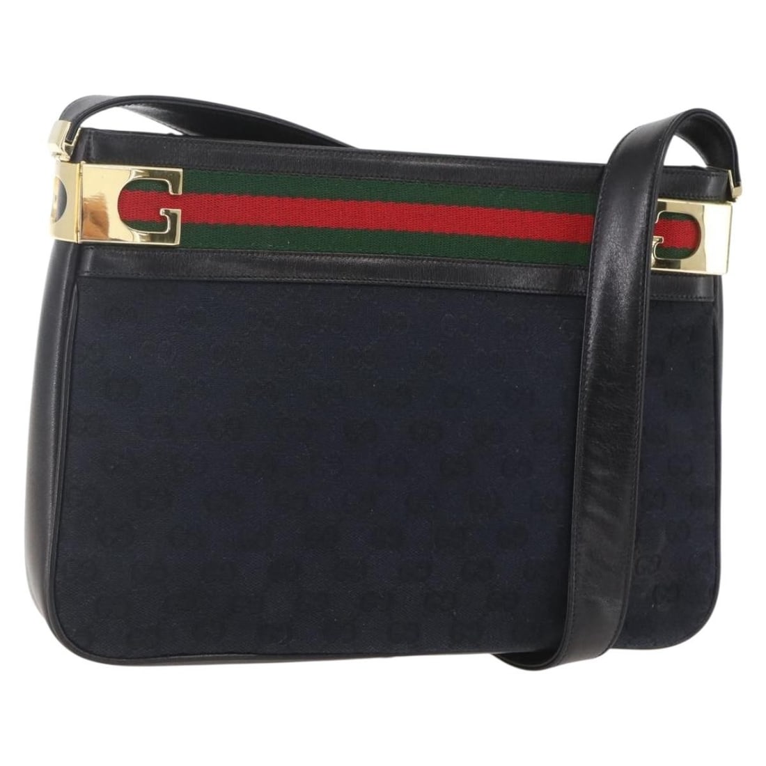Gucci GG Canvas Sherry Web Black Shoulder Bag Red Green Stripe Italy: Gucci GG Canvas Sherry Web Black Shoulder Bag Red Green Stripe Italy This GUCCI GG Canvas Web Sherry Line shoulder bag features the iconic GG canvas in black, accented with red and green web detailing