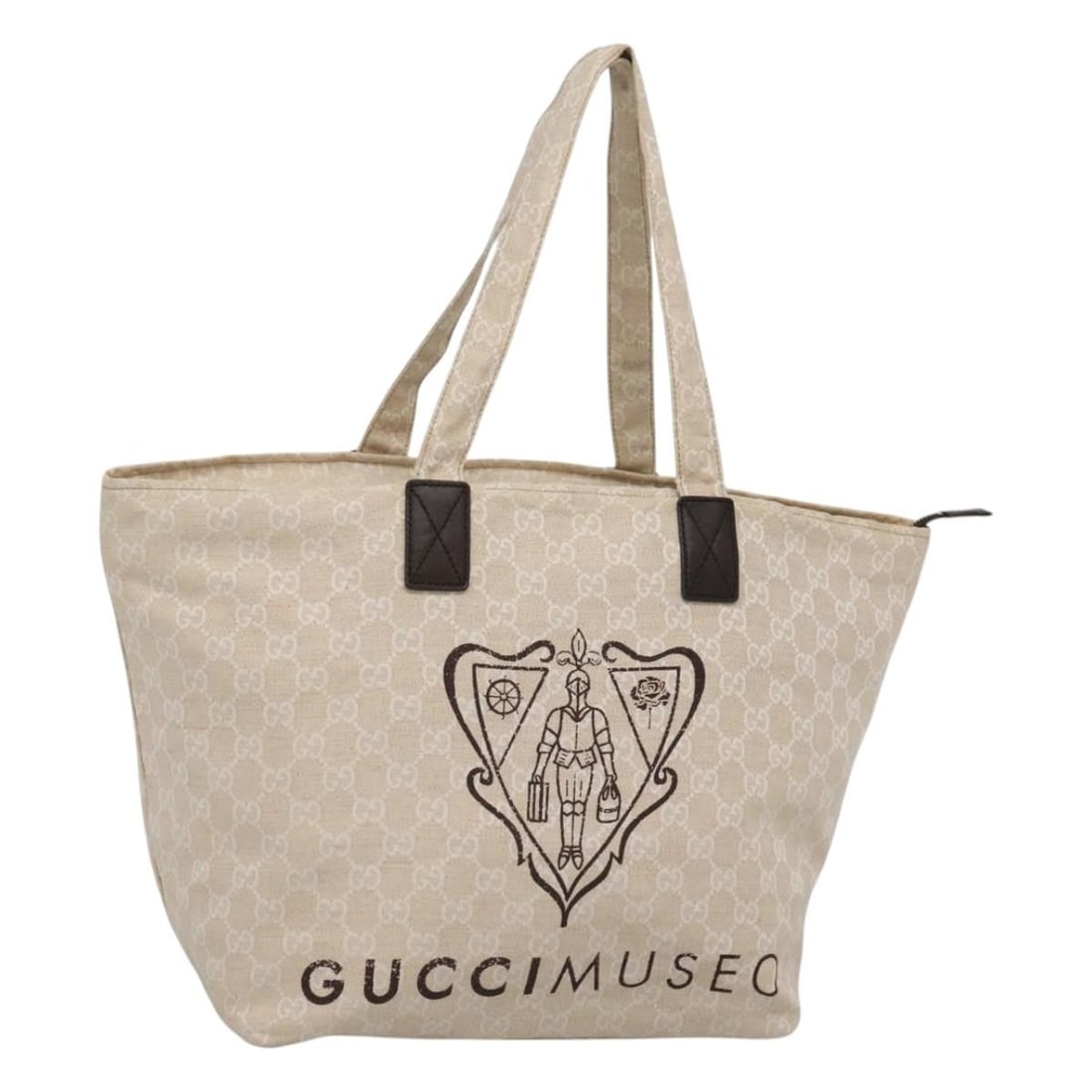 Gucci 283416 GG Canvas Womens Tote in Beige Silver: Gucci 283416 GG Canvas Womens Tote in Beige Silver Authentic Gucci tote bag in beige and silver GG canvas with dual handles and an open interior. This heavily used bag shows visible wear throughout, i