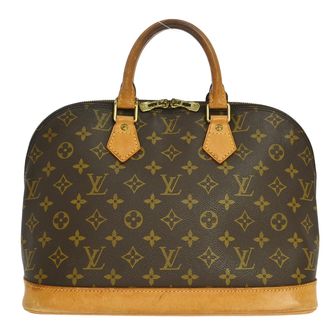 Louis Vuitton Alma M51130 Monogram Canvas Top Handle Bag: Louis Vuitton Alma M51130 Monogram Canvas Top Handle Bag Vintage Louis Vuitton Alma handbag in Monogram canvas with leather trim and double handles. This women's medium handbag features a zip closure,