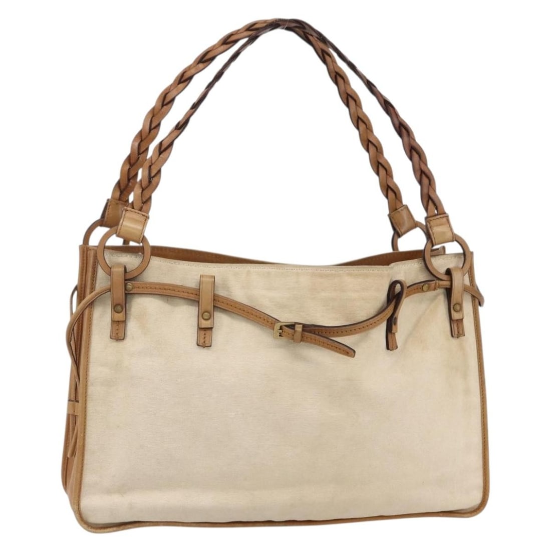 GUCCI Beige Brown Canvas Shoulder Bag 109133 Auth Italy: GUCCI Beige Brown Canvas Shoulder Bag 109133 Auth Italy This authentic GUCCI shoulder bag combines a stylish design with practical functionality. Crafted in Italy from durable canvas, it features a ch