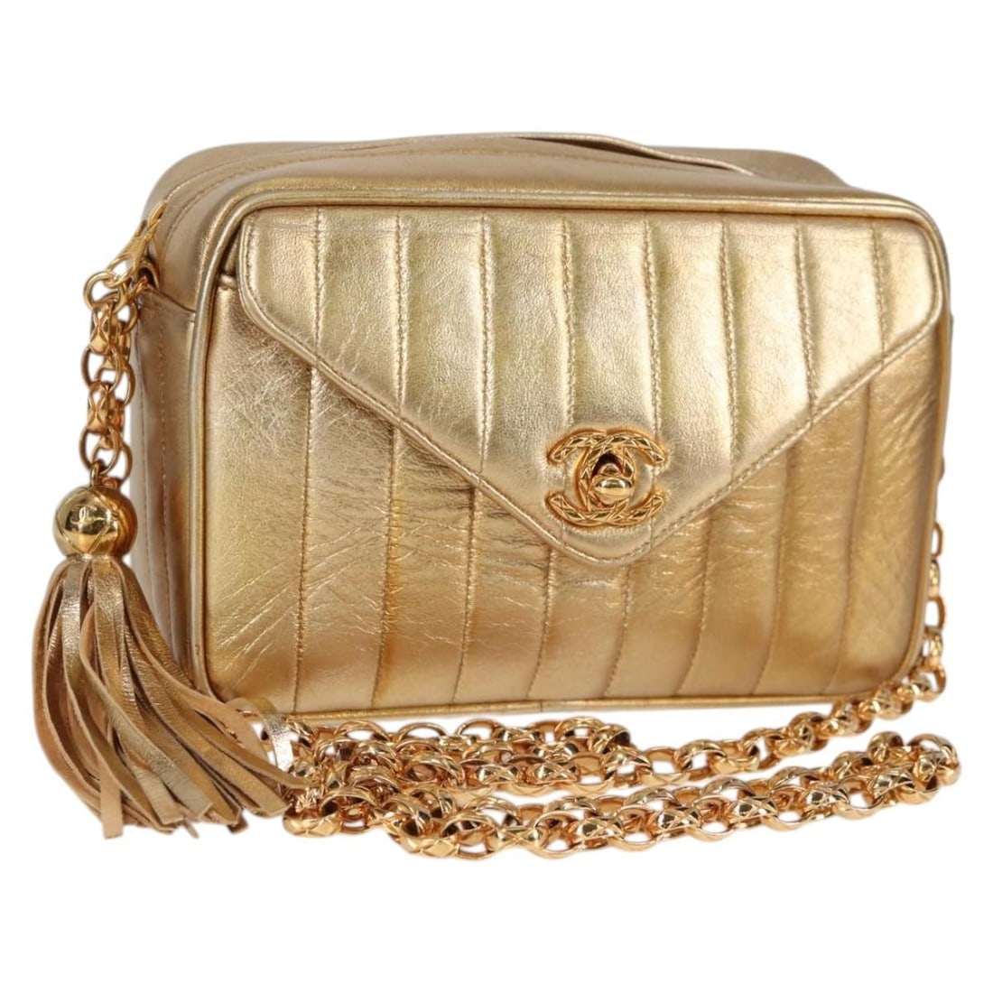 CHANEL CC Matelasse Lambskin Shoulder Bag Red with Gold Tone Chain (1 of 18)