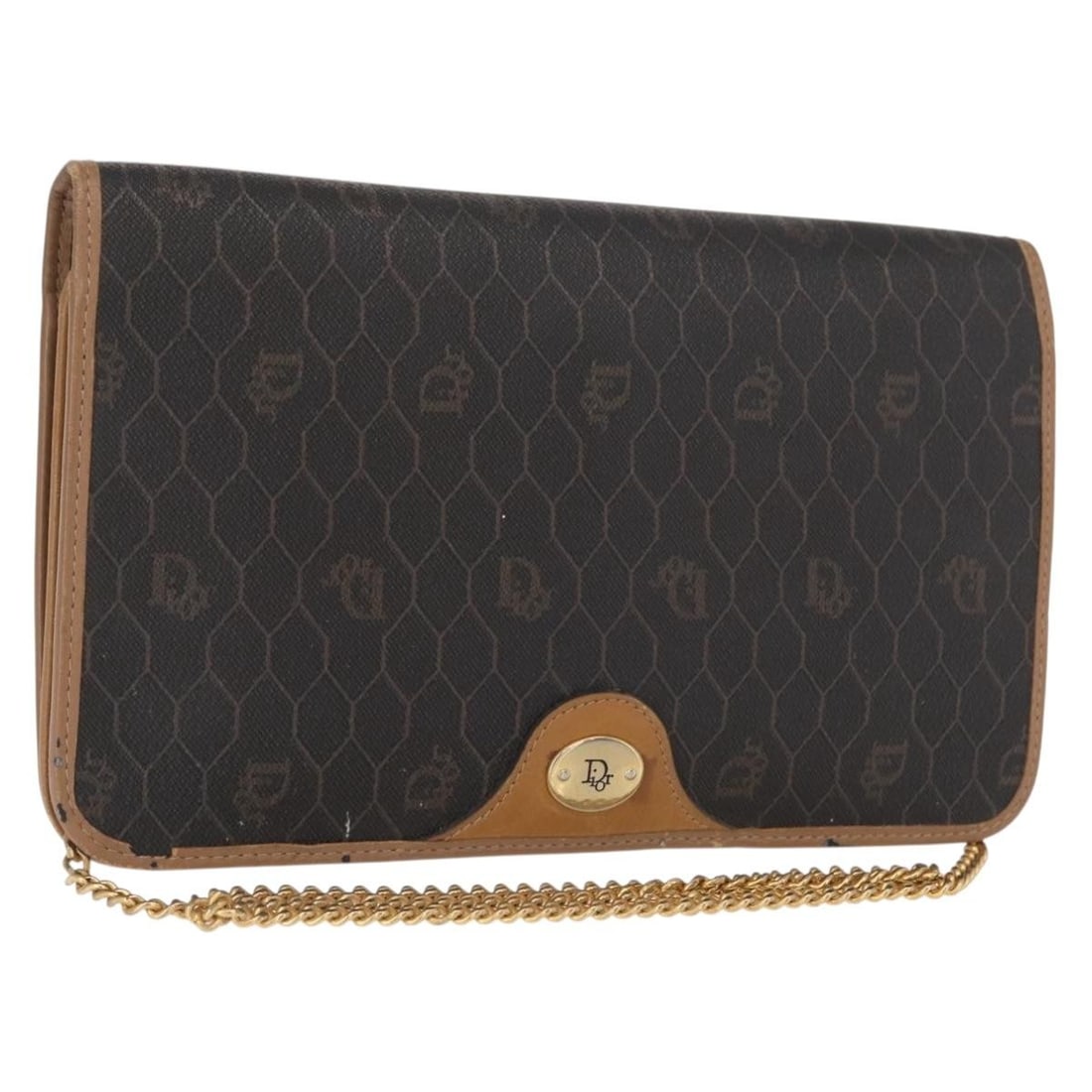 Christian Dior Black Honeycomb PVC Shoulder Bag with Chain Strap Gold Accents: Christian Dior Black Honeycomb PVC Shoulder Bag with Chain Strap Gold Accents This Christian Dior shoulder bag features a honeycomb canvas design with black PVC leather and gold-tone accents. Made in 