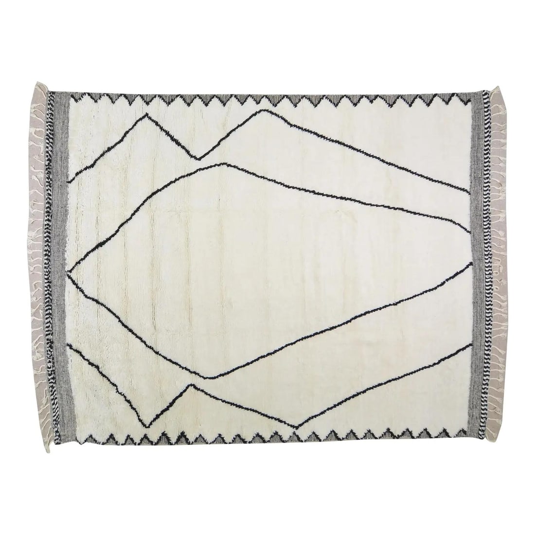 Hand Knotted Wool Beni Ourain Moroccan Rug 9'3" x 12' Soft High Pile: Hand Knotted Wool Beni Ourain Moroccan Rug 9'3" x 12' Soft High Pile This 1980s Moroccan Beni Ourain rug features a hand-knotted construction with natural colors and a soft, high pile texture. Its con