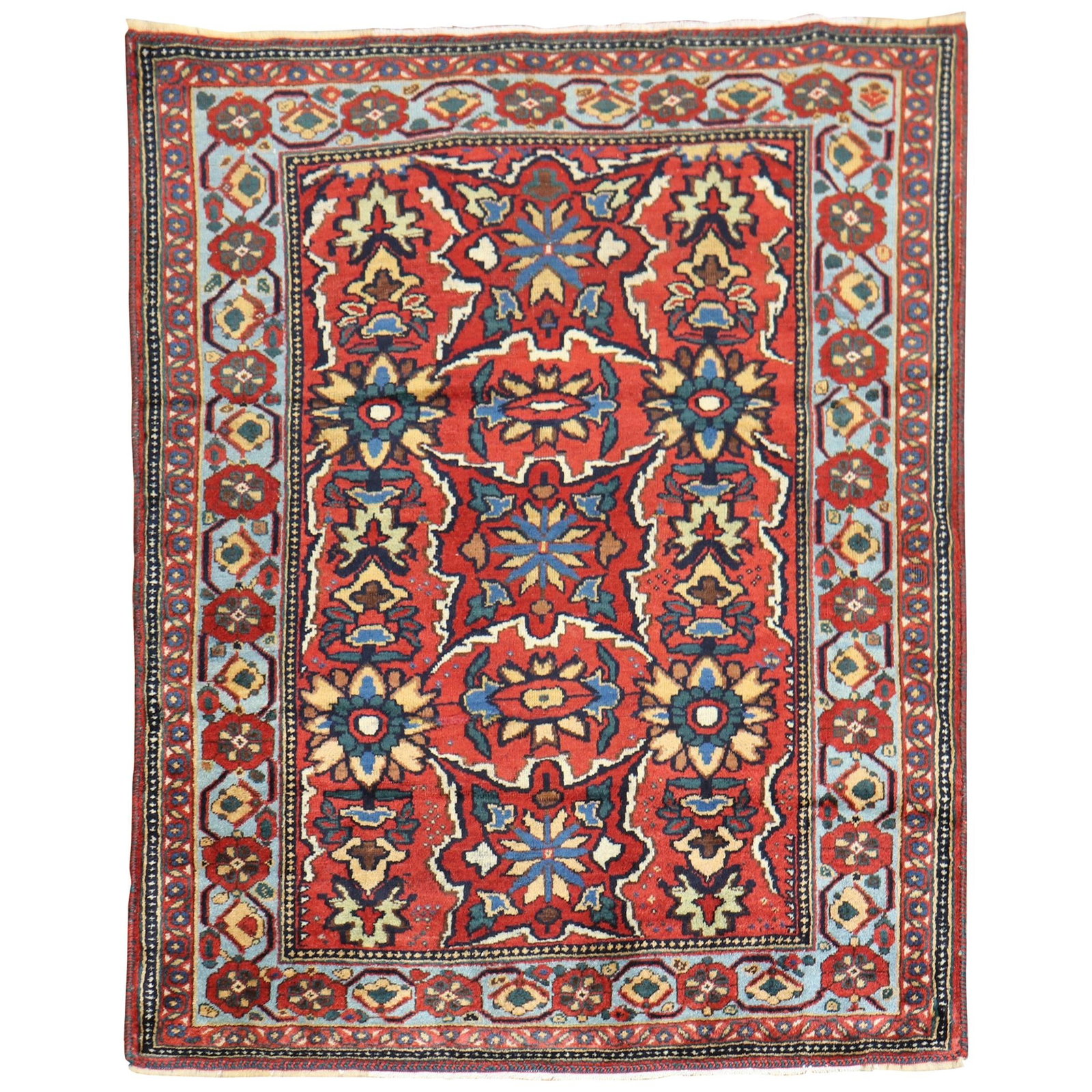 Late 19th Century Qashqai Wool Rug 3'2'' x 4'1'' Red Blue (1 of 8)