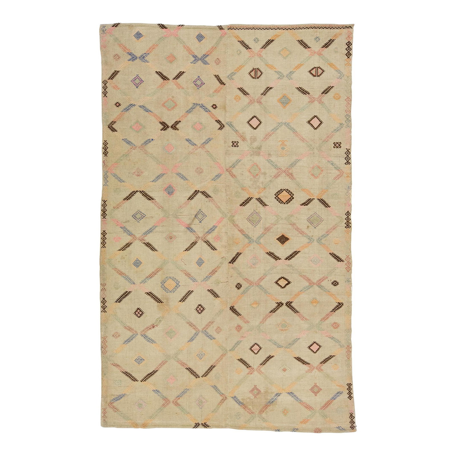 1960s Handmade Multicolor Geometric Wool Kilim Rug 6'3 x 10': 1960s Handmade Multicolor Geometric Wool Kilim Rug 6'3 x 10' Add a touch of vintage charm to your space with this stunning 1960s Kilim handmade wool rug. Featuring an intricate all-over geometric stri