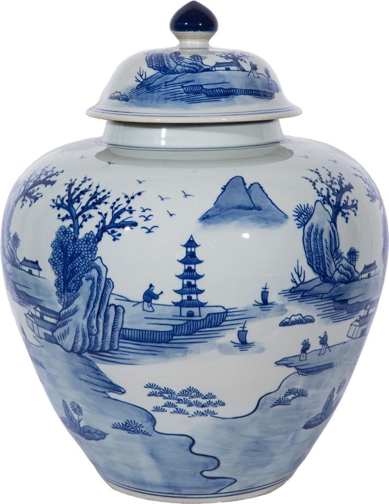 Riverside Pagoda Jar Hand-Crafted Ceramic Asian Antique Style 17H (1 of 5)