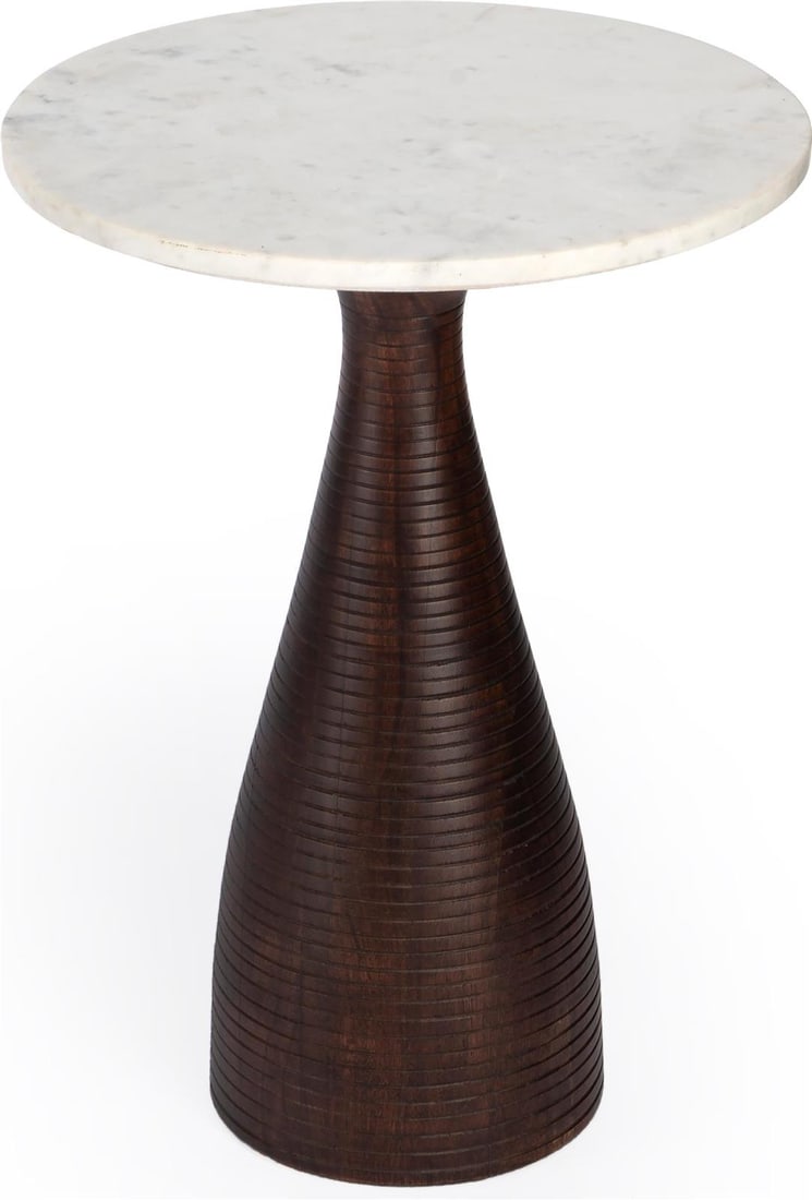 Butler Julia End Table Stylish Dark Brown Acacia Marble: Butler Julia End Table Stylish Dark Brown Acacia Marble This stylish Julia End Table showcases a contemporary design in a rich dark brown finish, perfect for enhancing any living space. Crafted from a