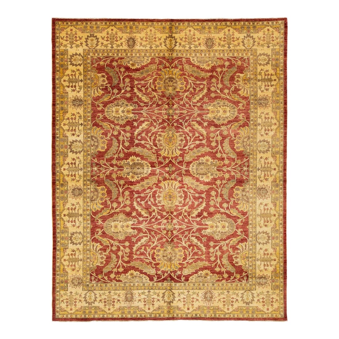 Handmade Modern Paki Peshawar Wool Rug Red Allover Design 8'2 x 10'5: Handmade Modern Paki Peshawar Wool Rug Red Allover Design 8'2 x 10'5 Enhance your living space with this exquisite, handmade Paki Peshawar wool rug. Featuring a vibrant red field adorned with a beauti