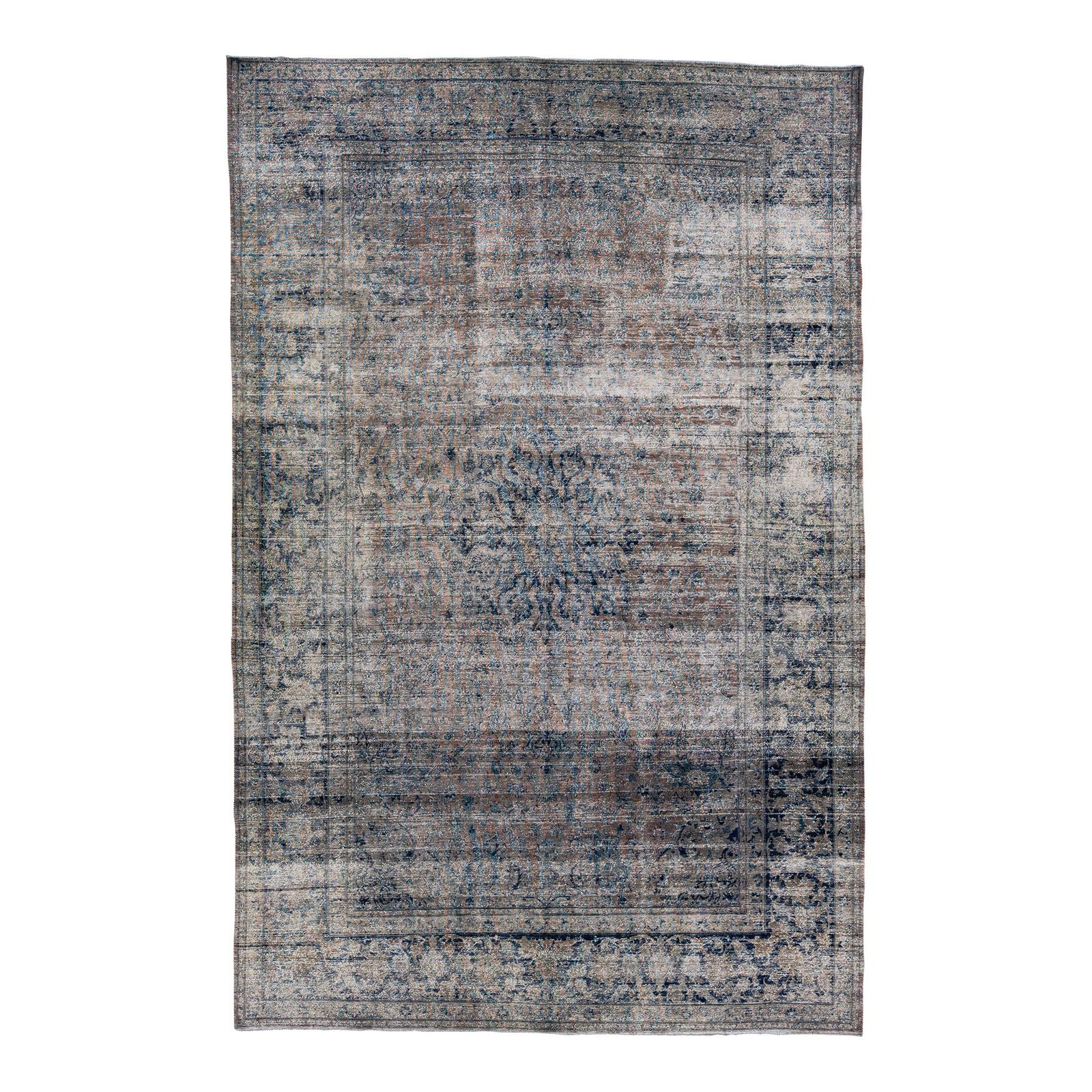 1920s Persian Handmade Tabriz Wool Rug 9'8 x 15'1 Distressed Brown: 1920s Persian Handmade Tabriz Wool Rug 9'8 x 15'1 Distressed Brown This exquisite antique Tabriz rug showcases a stunning hand-knotted wool construction with a distressed brown field. Adorned with blu