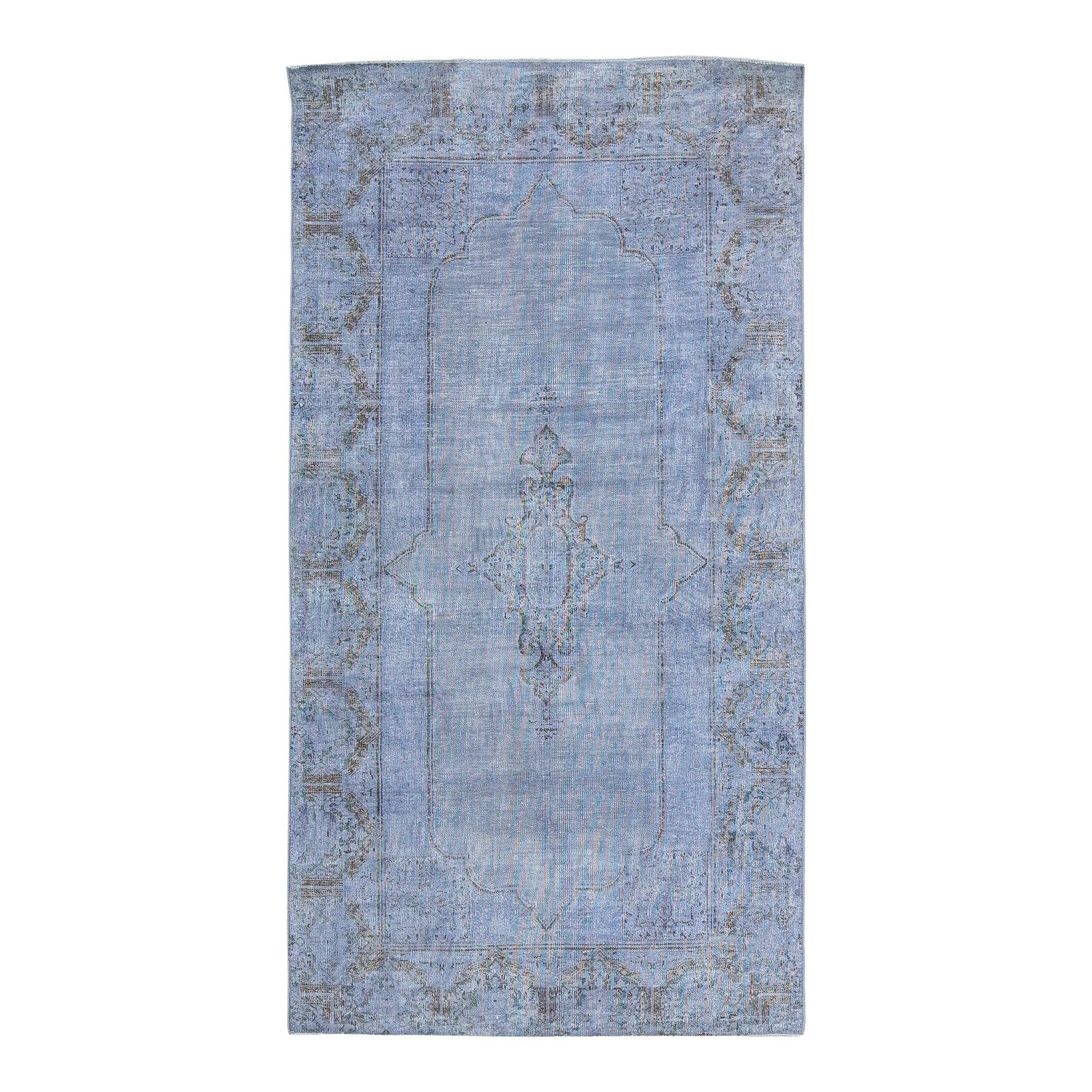 Vintage Persian Overdyed Wool Rug Light Blue Floral 3'4 x 6'3: Vintage Persian Overdyed Wool Rug Light Blue Floral 3'4 x 6'3 Enhance your space with this vintage overdyed Persian wool rug, featuring a stunning light blue color field beautifully complemented by ch
