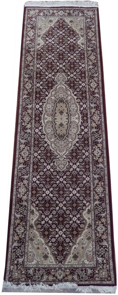 Handcrafted 2'3" x 8' Berry Red Sino Wool Silk Runner: Handcrafted 2'3" x 8' Berry Red Sino Wool Silk Runner Free continental US Shipping Introducing the exquisite 2' 3" x 8' Berry Red Sino Wool & Silk Runner, a luxurious addition to your home decor. Hand