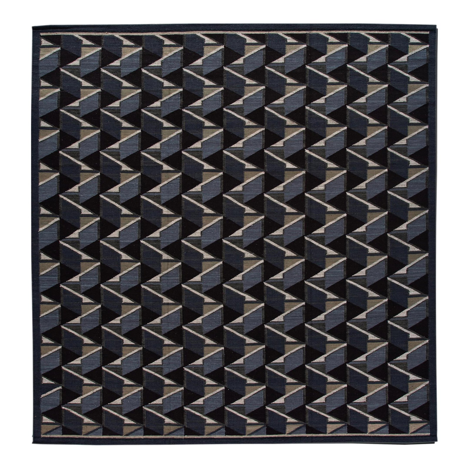 Handmade Swedish-Style Abstract Wool Rug Black 13'4 x 13'10: Handmade Swedish-Style Abstract Wool Rug Black 13'4 x 13'10 Enhance your space with this exquisite modern Swedish-style wool rug, featuring a striking black field and subtle gray accents in an abstrac