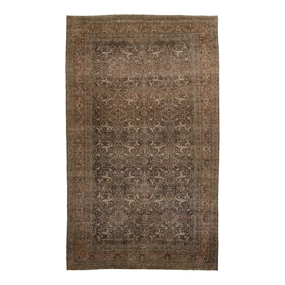 14'2" x 23'8" Antique Bakhtiari Wool Rug Scroll Medallion Design: 14'2" x 23'8" Antique Bakhtiari Wool Rug Scroll Medallion Design Antique Bakhtiari rug featuring an intricate all-over repeating scroll and stylized floral medallion design. It is rendered in a muted 