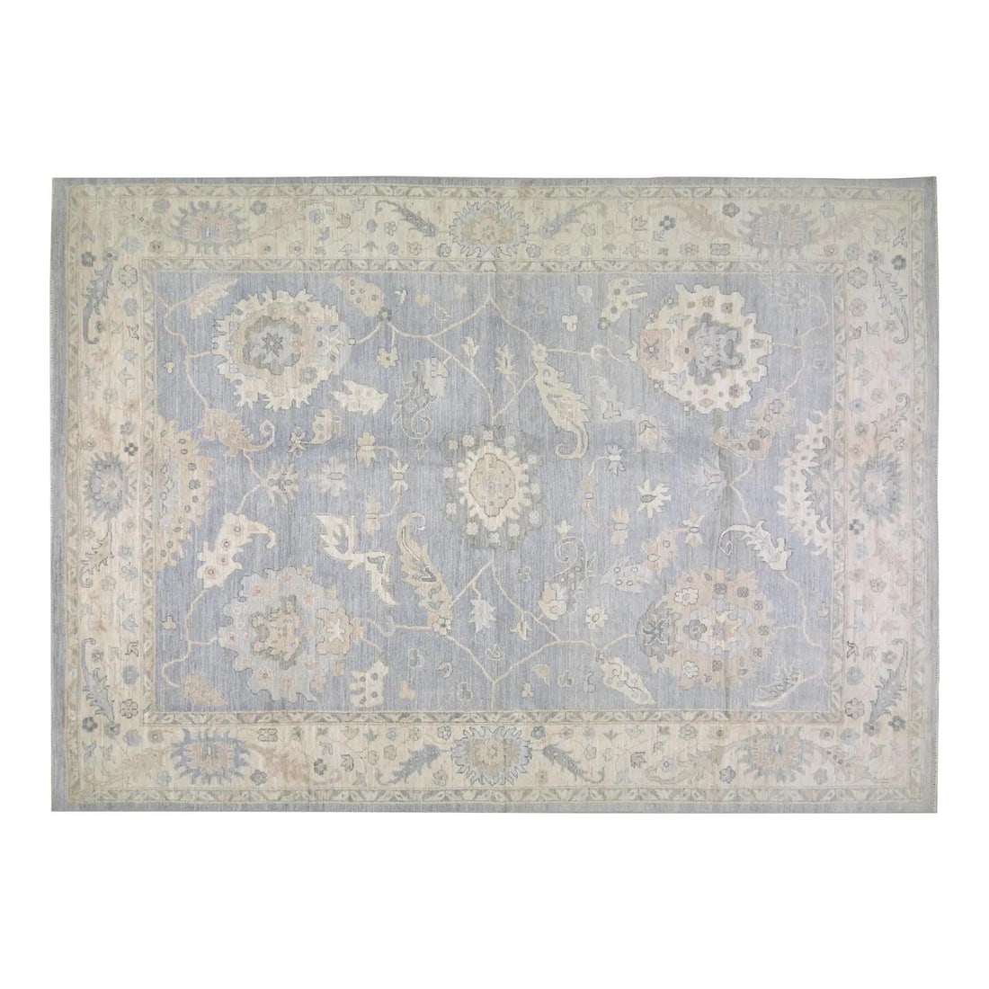 10'x13'9" Wool Area Rug Hand-Knotted Turkish Oushak Design: 10'x13'9" Wool Area Rug Hand-Knotted Turkish Oushak Design This Turkish Oushak rug is hand-knotted from wool using traditional techniques, combining timeless craftsmanship with contemporary design. It