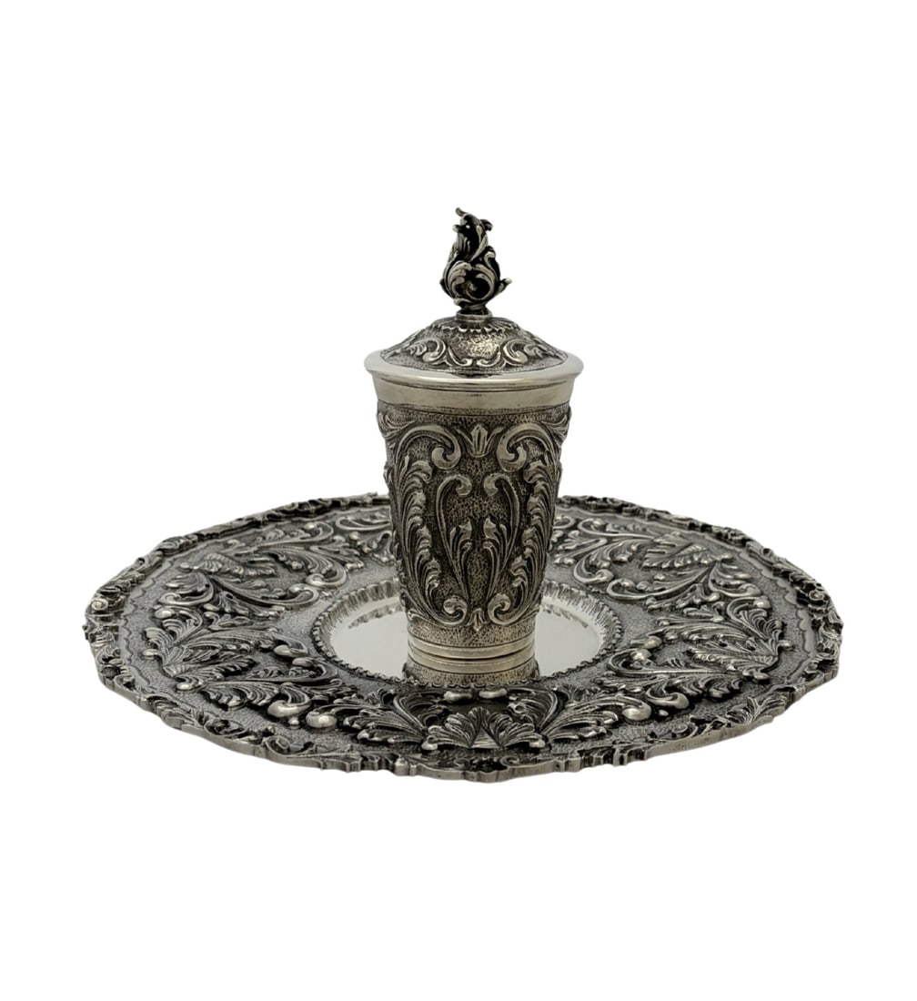 Italian 925 Sterling Silver Leaf Ornate Cup Tray Cover (1 of 5)