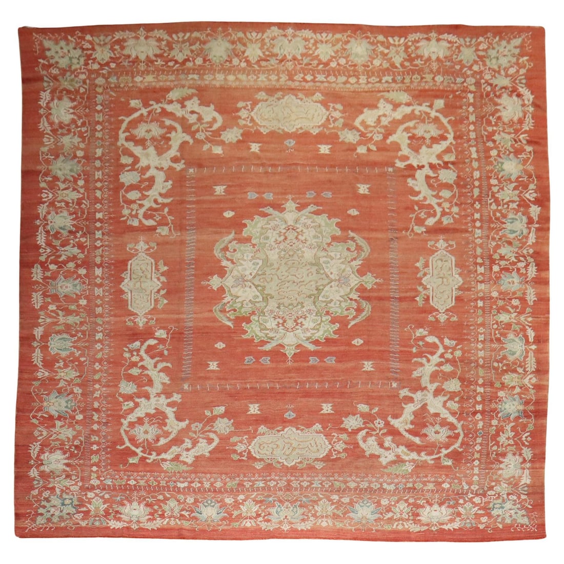 Zabihi Collection 19th Century Antique Turkish Oushak Rug 12' x 14' Hand-Knotted Wool: Zabihi Collection 19th Century Antique Turkish Oushak Rug 12' x 14' Hand-Knotted Wool This stunning Antique Turkish Oushak Rug from the 19th century features a romantic style with intricate patterns w