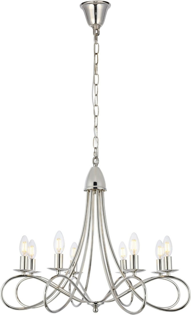 Lyndon 8-Light Polished Nickel Chandelier 28 Inch: Lyndon 8-Light Polished Nickel Chandelier 28 Inch This modern chandelier features a polished nickel finish and a sophisticated design, making it an ideal lighting fixture for living rooms, dining room