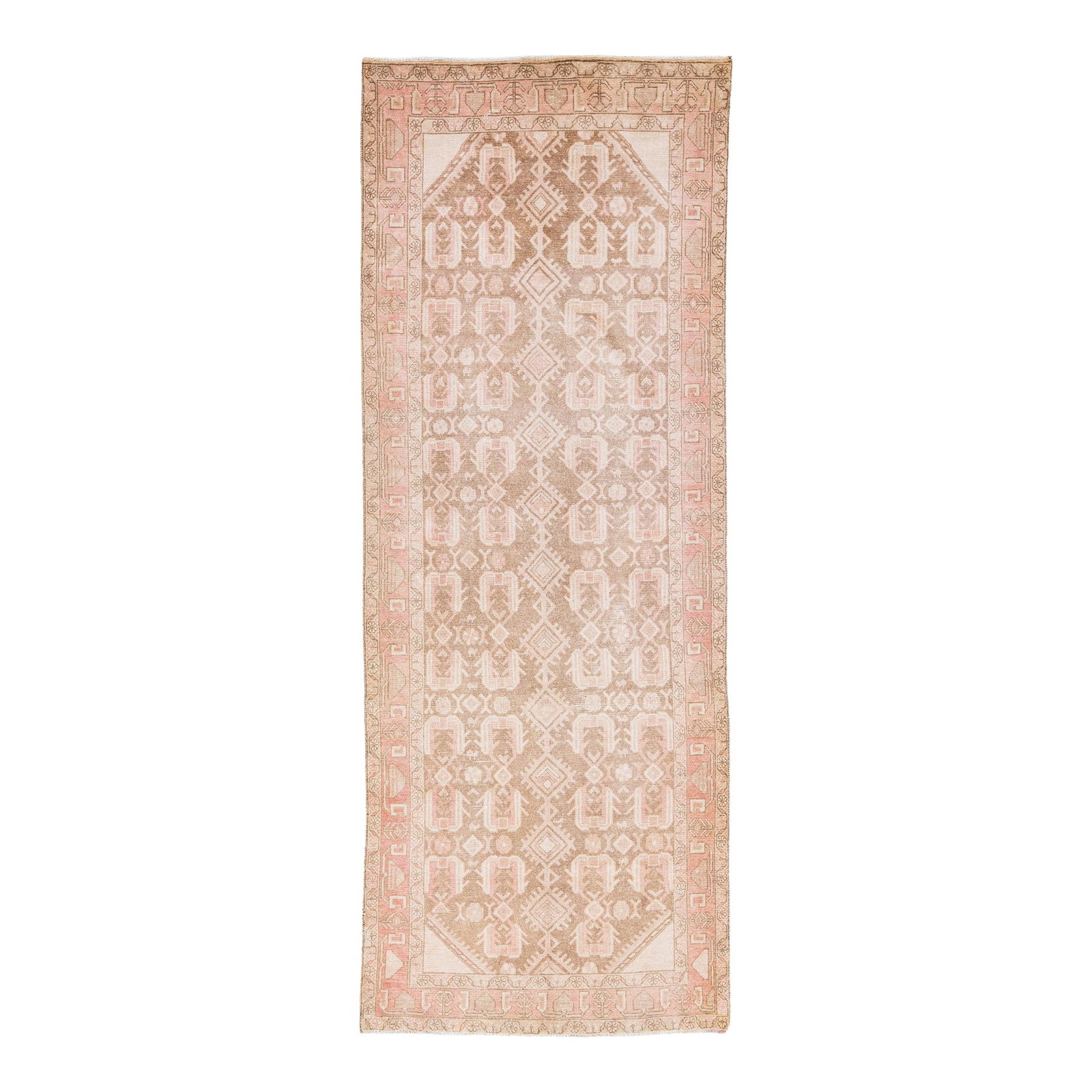 1960s Vintage Persian Malayer Wool Runner 3'8 x 9'9: 1960s Vintage Persian Malayer Wool Runner 3'8 x 9'9 Discover the charm of this beautiful vintage Persian Malayer hand-knotted wool runner. Featuring a rich brown field complemented by a peach frame an