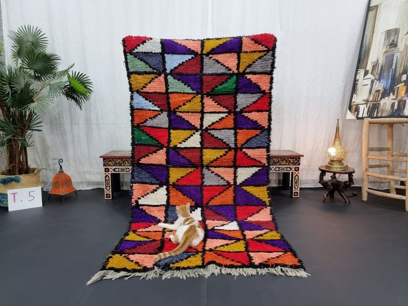 Authentic Moroccan Berber Handwoven Rug 100% Wool 3.28 x 6.56 Feet: Authentic Moroccan Berber Handwoven Rug 100% Wool 3.28 x 6.56 Feet Experience the vibrant beauty of this Colorful Handmade Moroccan Berber Rug. Skillfully handwoven by local Berber women in the Atlas 